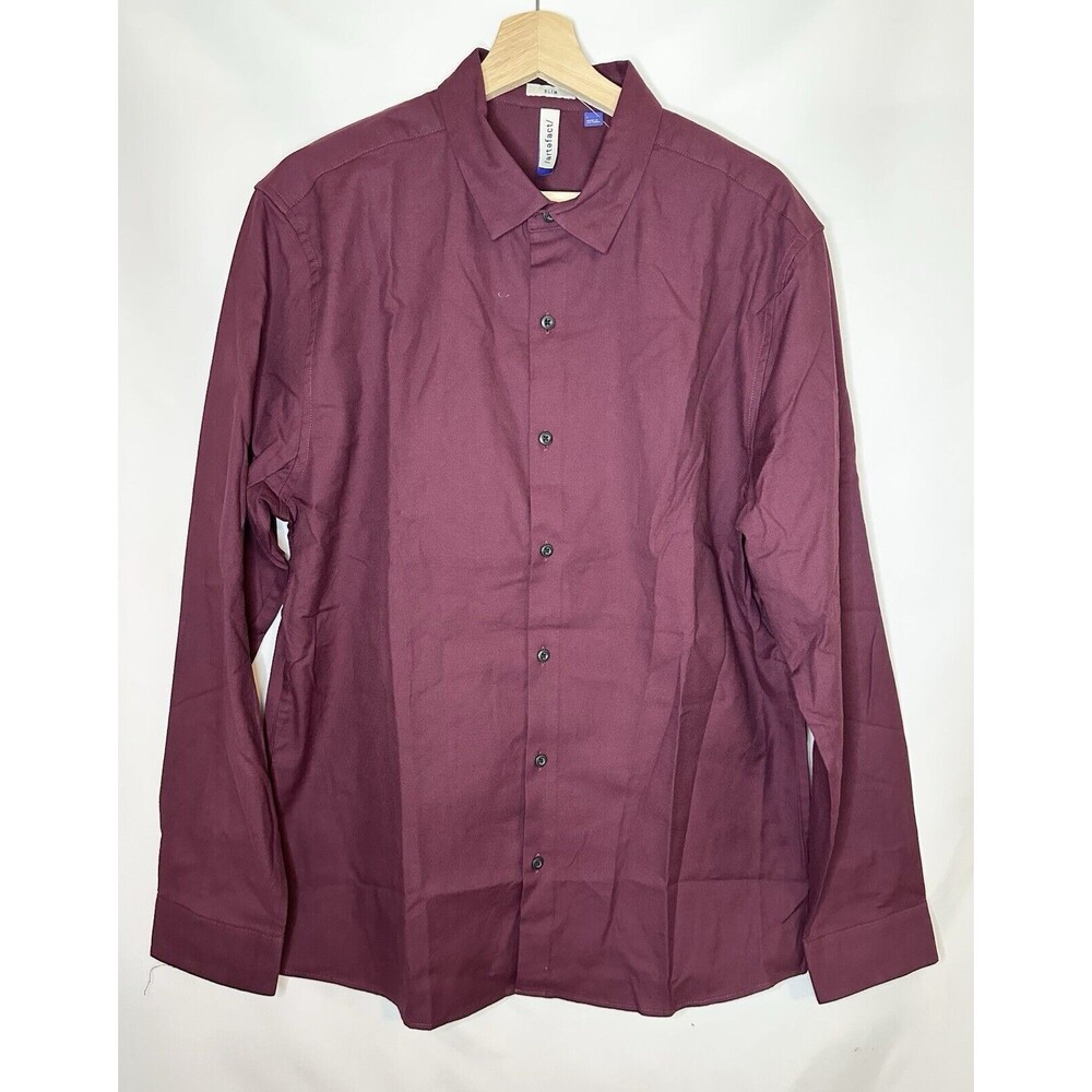 Artefact Cotton Blend Maroon Button Up Long Sleeve Shirt Men's LARGE Slim‎ NWOT
